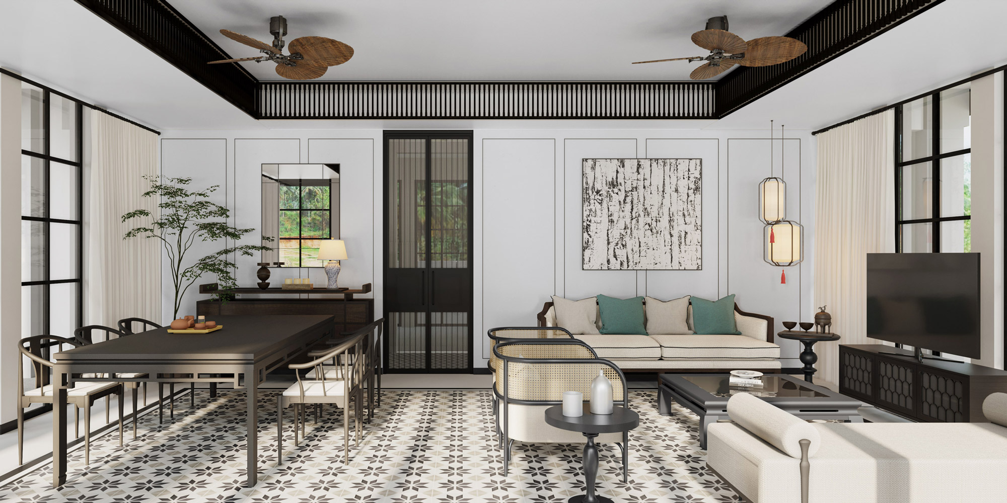 A Cappella, Siolim — expansive living and dining interior with garden views