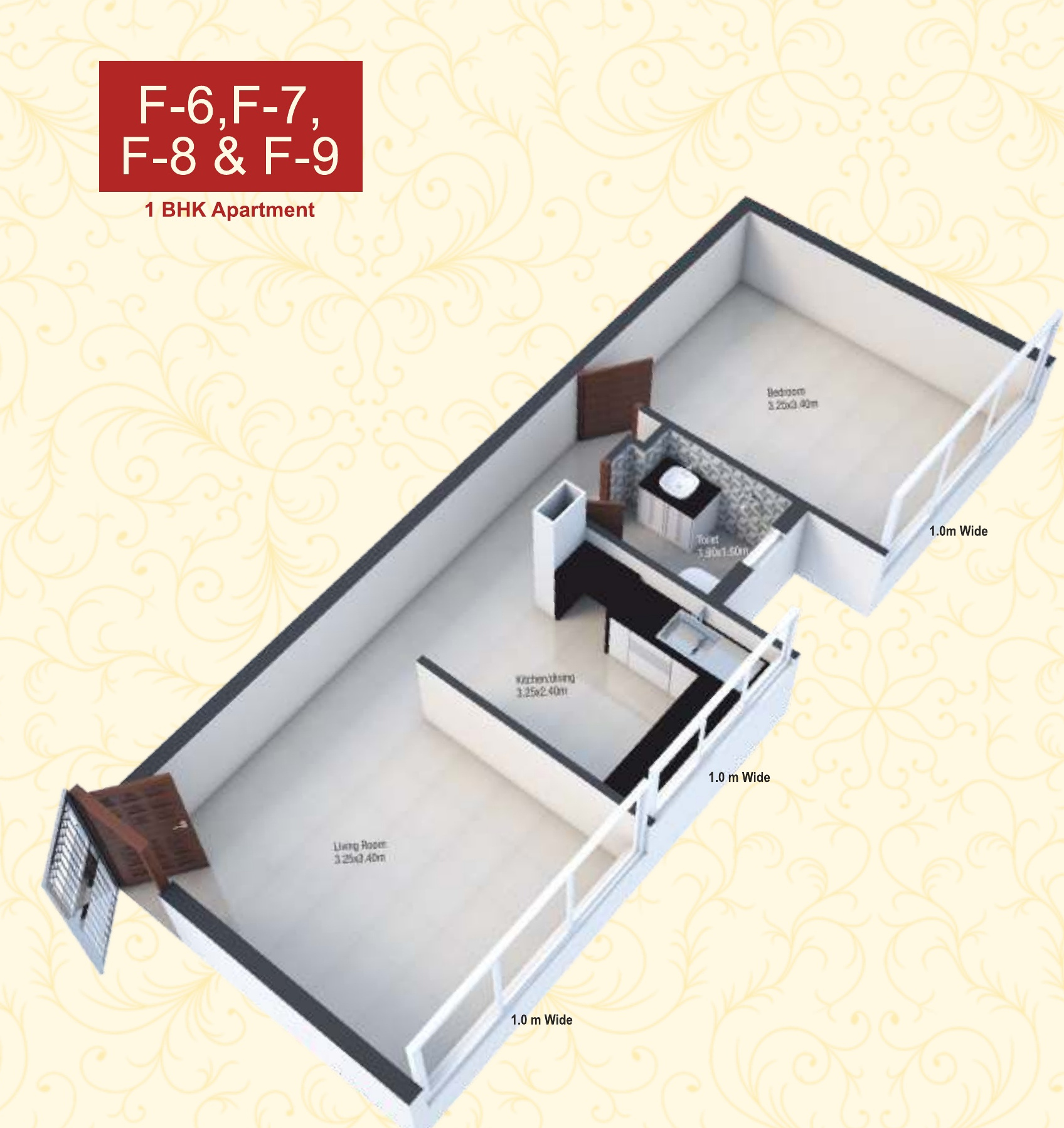 Fieldview, Socorro — F-6 to F-9 one-bedroom apartment isometric floor plan